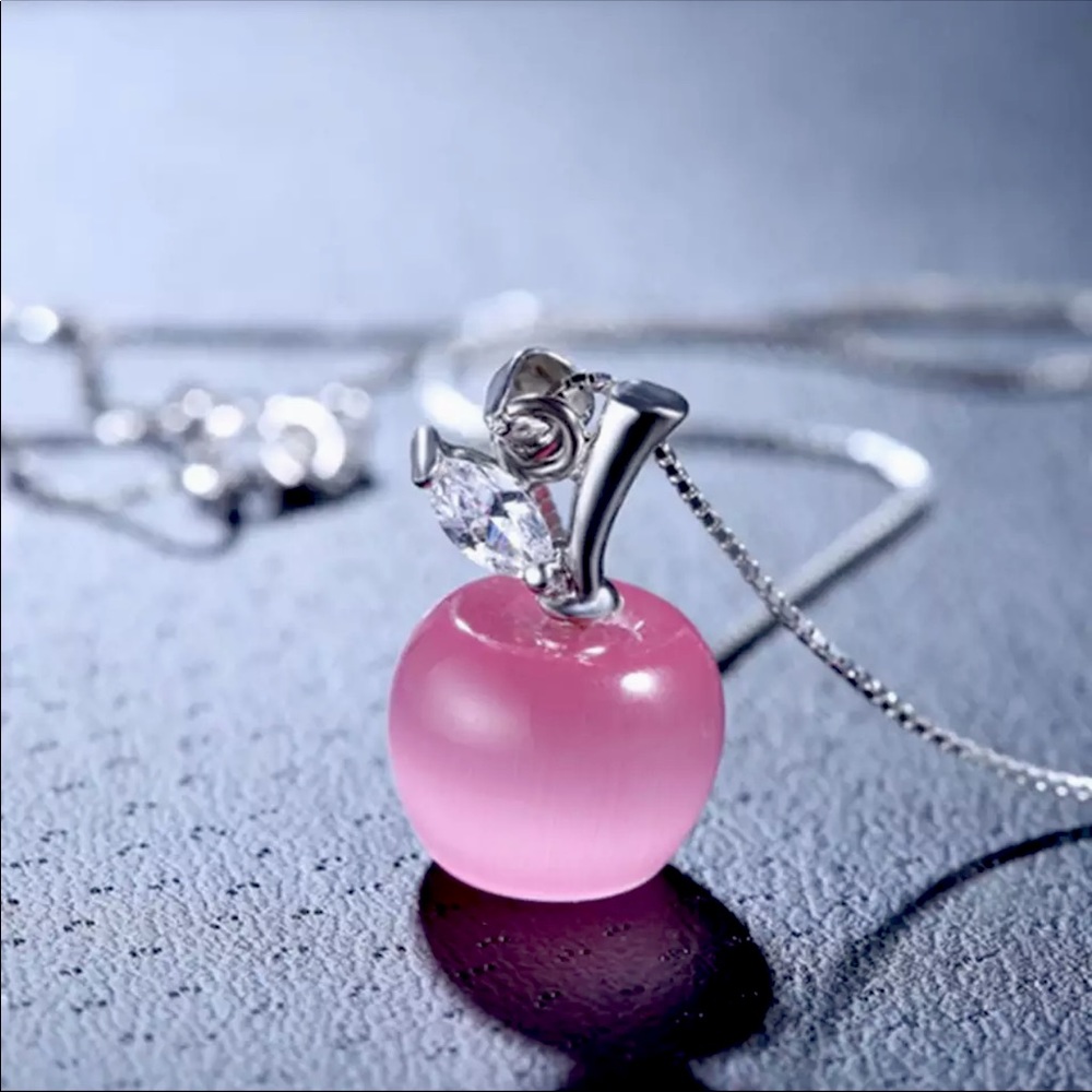 Pink Opal Apple Charm Pendant Necklace